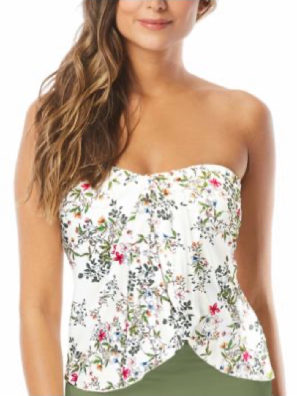 Vince Camuto Cream Floral Strapless Swim Top